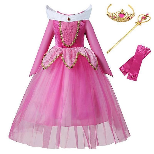 Jentekjole Sleeping Beauty Aurora med lange ermer, off shoulder, blonde, kappe, nydelig julegave, fancy prinsessefestantrekk aurora dress set c 7 8t  140