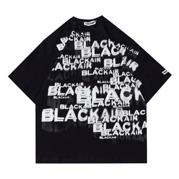 T-shirt herr Street Hip Hop T-shirt med vitt print i överdimensionerad storlek Black XXL