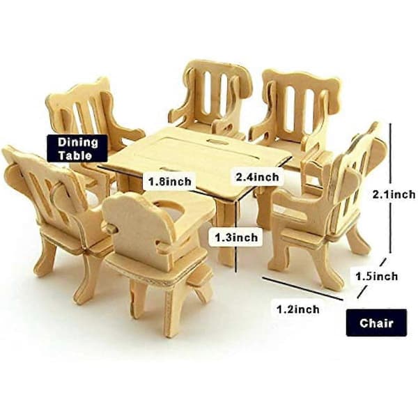 3D Miniatyr Möbelset Trädockhus Möbel Pussel DIY Hus Rum Mini Möbel Pussel Present till Barn
