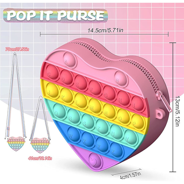 Pop Fidget Plånbok för Flickor, Fidget Leksaker Väska Push Bubble Popper Handväska Axelremsväska för Flickor Kvinnor, Stressavlastande Fidgets Skolmaterial för Studenter