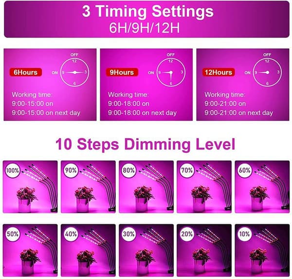 INF Växtlampa / växtbelysning med 4 flexibla LED-lysrör 1-pack