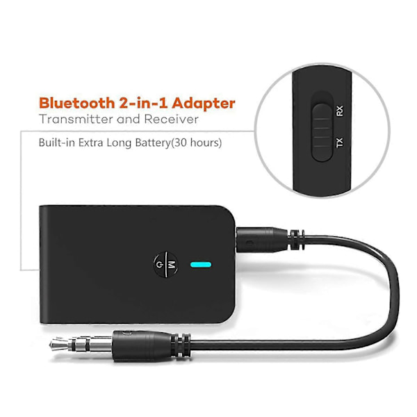 Bluetooth 5.0 Sender og Mottaker, 3-i-1 Trådløs Bluetooth-adapter, 3,5 mm Bluetooth Lydadapter (svart)