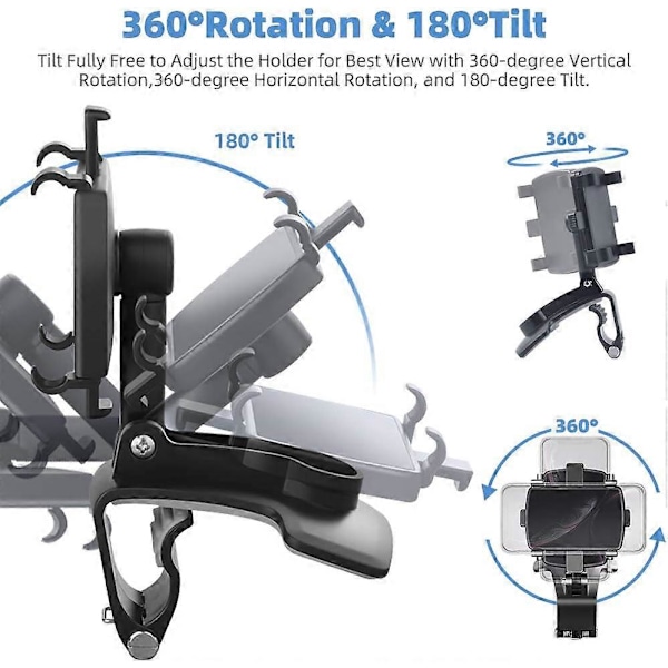 Biltelefonholder, 360 Graders Rotation Dashboard Klipsmontering, Kompatibel med iPhone 11/12 Pro Max XS Max XR 8 8Plus 7 Samsung Galaxy S10 S9 S8 LG og Mere