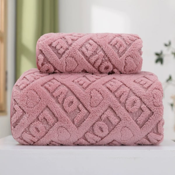 Mykt og komfortabelt korallfleecehåndkle 40*80cm + badehåndkle 80*160cm sett pink