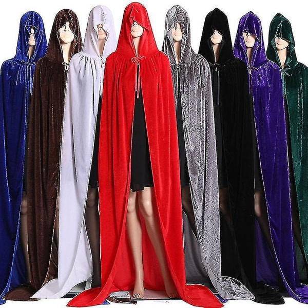 Vuxna barn Halloween-sammetsmantel Cape Hooded medeltida kostym W Black Length 130cm