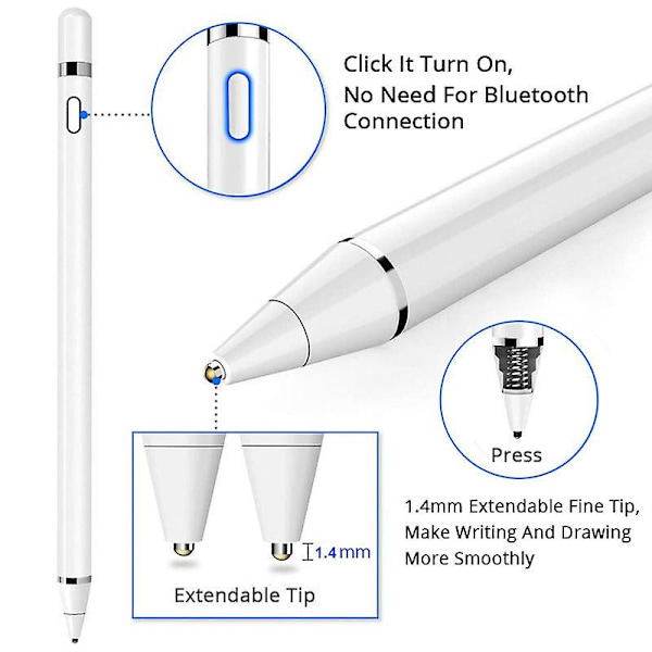 Styluspenner for berøringsskjermer, aktiv stylus kompatibel med Apple, magnetisk dekselhette, universell for iPhone/iPad Pro/mini/air/Android og andre berøringsskjermer