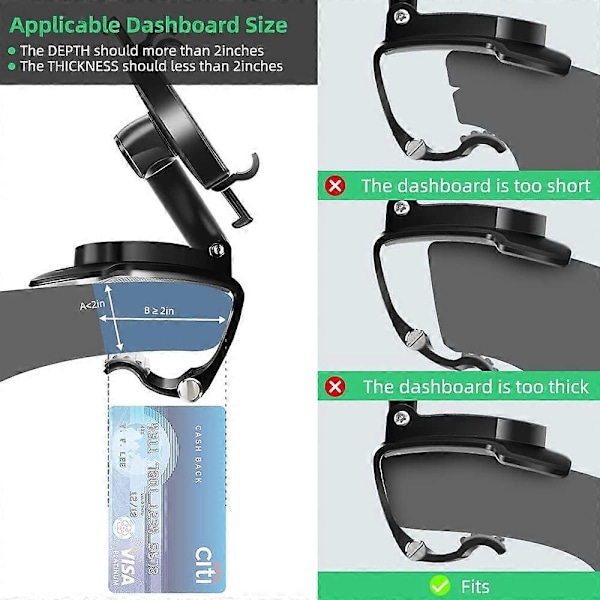 Biltelefonholder, 360 Graders Rotation Dashboard Klipsmontering, Kompatibel med iPhone 11/12 Pro Max XS Max XR 8 8Plus 7 Samsung Galaxy S10 S9 S8 LG og Mere