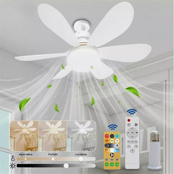 Moderne LED-takvifte med lys, dimmbar E27, soverom, stue, viftelampe