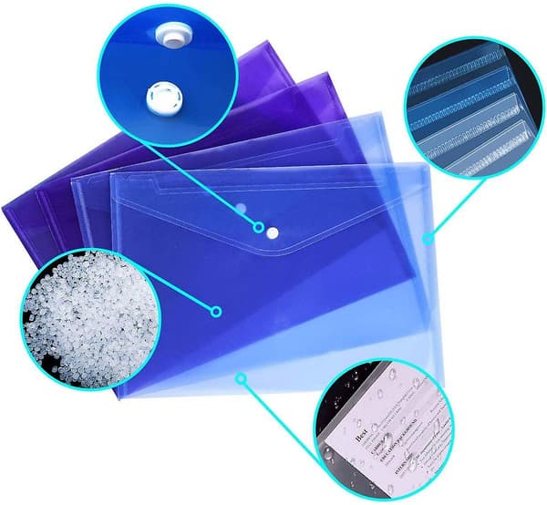 Plastikmapper, 12 stk. A4 Mappe Dokumentmapper Konvolutter Lommer