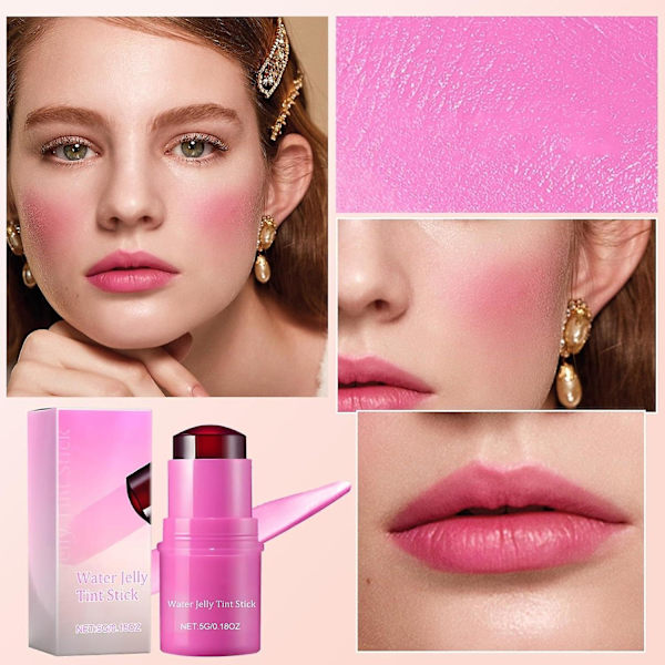 Cooling Water Jelly Tint Stick, 2 i 1 Sheer Lip & Cheek Stain, Milk Makeup Jelly Lip Tint Blush - Byggelig Vandfarve Finish 4 colors