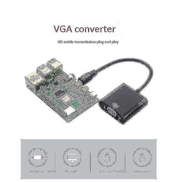Micro-HDMI till VGA-adapterkabel med USB-kabel kompatibel med Raspberry Pi 4
