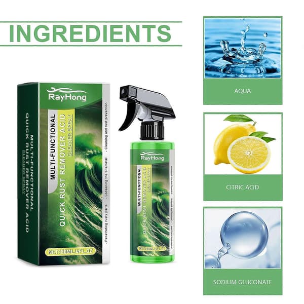 Rustfjerner Spray for Bil - Overflaterenser og Avfettingsmiddel, Sitronsyreformel for Rask Rustfjerning og Beskyttende Belegg