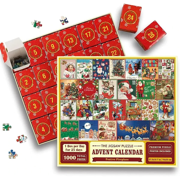 Suosittu jouluinen sokkolaatikkopeli 24-ruutua 1008-palanen tasopalapeli joulun adventtikalenteripalapeli [christmas puzzle blind box] q5501