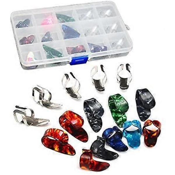 15 st Fingerplektrum Tumplektrum Set Gitarrplektrum med 15 Fack Förvaringslåda
