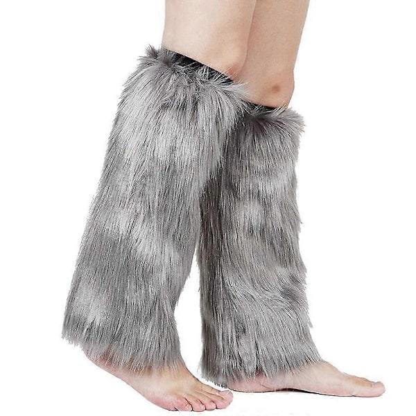 1 Par Legwarmere Kunstig Pels Fluffy Kneihøye Tykke Sexy Hold Varme Ensfarget Høst Vinter Kvinne Støvletter Strømper for Hjem JIKAIX light grey