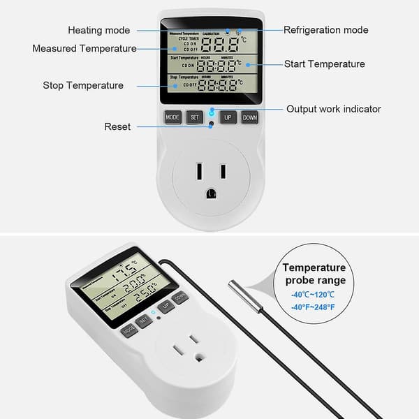 EU/US Timer Socket Termostat Digital Temperaturregulator Strømstikkontakt Med Timer Switch Sensor Sonde Opvarmning Køling