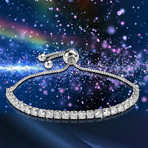Armband i Sterling Silver för Kvinnor, S925 Tennis Justerbart Armband 2 st Glimmande