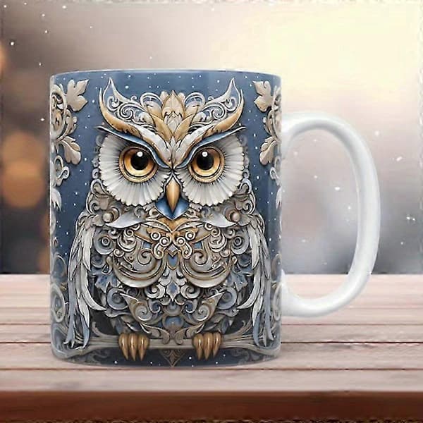 3D Uggla Keramisk Kaffemugg, Temugg, Sött Trasig Väggmönster