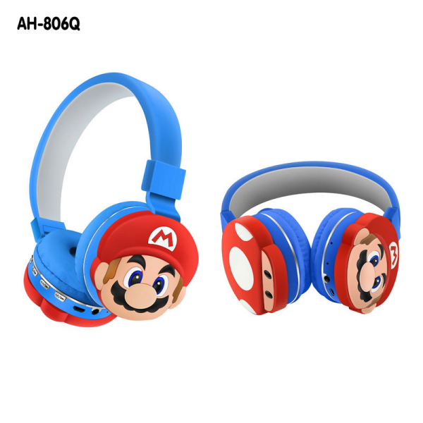 Gränsöverskridande Mario barns AH-806Q huvudmonterade Bluetooth -headset tecknat sött mönster trådlöst headset red