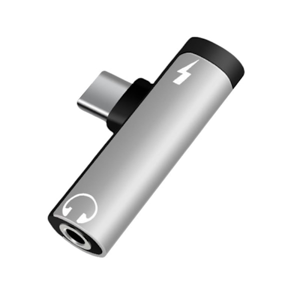 Aluminiumlegering två-i-ett typ-c adapter 3,5 mm mobiltelefon hörlursomvandlare silver