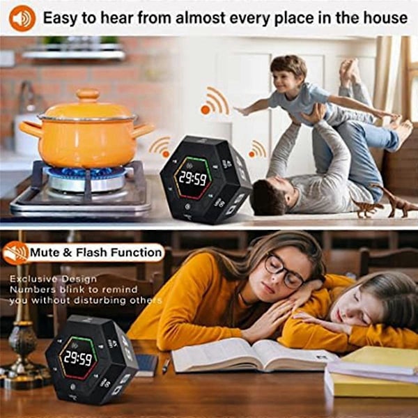 2X Pomodoro-timer, Produktivitetstimer, 3, 5, 15, 30, 45, 60 Minutters Forhåndsinnstilt Smart Nedtellingstimer, Tim