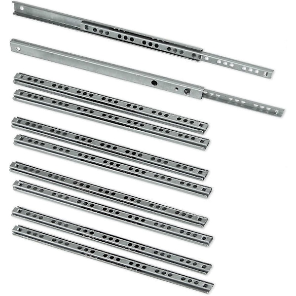 Paket med 5 par (10 stycken) utdragsskenor/kullagerutdragsskenor Del 17mm X 278mm för låda, zinkpläterad 182mm