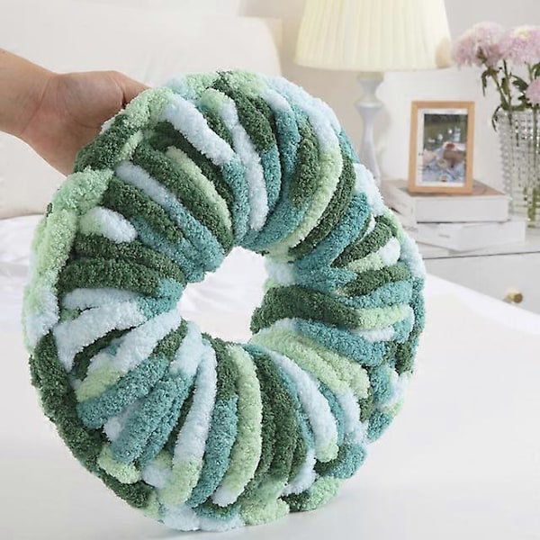 2 pakker Kæmpe Chunky Garn til Hækling, Super Tykt Stort Blødt Fluffy Garn, Tie Dye Plysset Fuzzy Garn, Blandet Farve Tykt Chenillegarn til Håndstrikning/ green