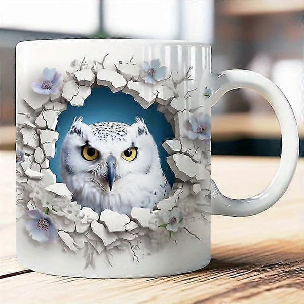 3D Uggla Keramisk Kaffemugg, Temugg, Sött Trasig Väggmönster