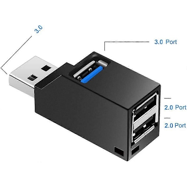 3-port USB 3.0 -keskitin (2 USB 2.0 + USB 3.0), datakeskus Ultrabookeille sekä tietokoneille ja muille USB 3.0 -yhteensopiville laitteille, kääntyvä 90° / 180° (musta)
