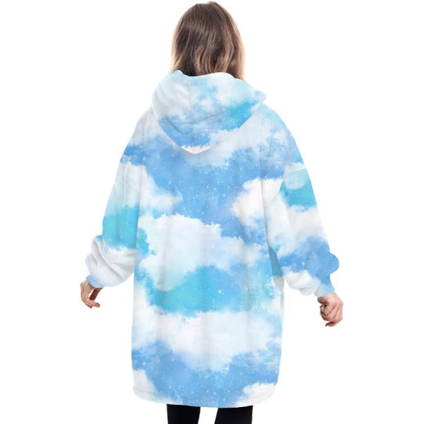 Oversized Blanket Hoodie Fluffy Fleece Hoodie Filt för kvinnor One Size Sky - Blue   White