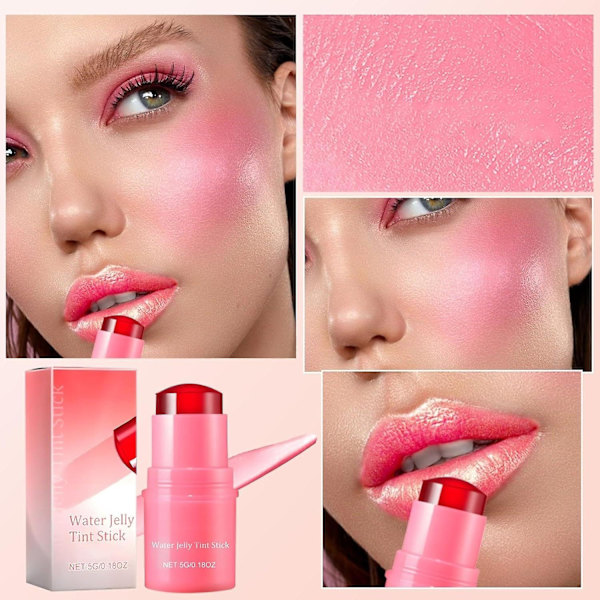 Cooling Water Jelly Tint Stick, 2 i 1 Sheer Lip & Cheek Stain, Milk Makeup Jelly Lip Tint Blush - Byggelig Vandfarve Finish 4 colors
