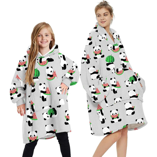 Oversized Blanket Hoodie Fluffy Fleece Hoodie Filt för kvinnor One Size Panda - Light Grey