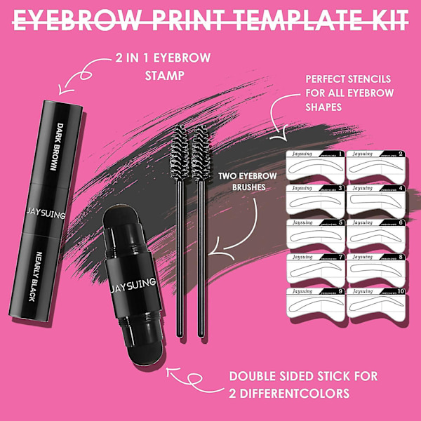 Jaysuing Øjenbrynsstempler Stencil Kit Naturligt Hårlinjepulver 1 * Øjenbrynsprint / 2 * Øjenbrynsbørste / 10 * Øjenbrynskort Til Kosmetisk Makeup Hjem Daglig U