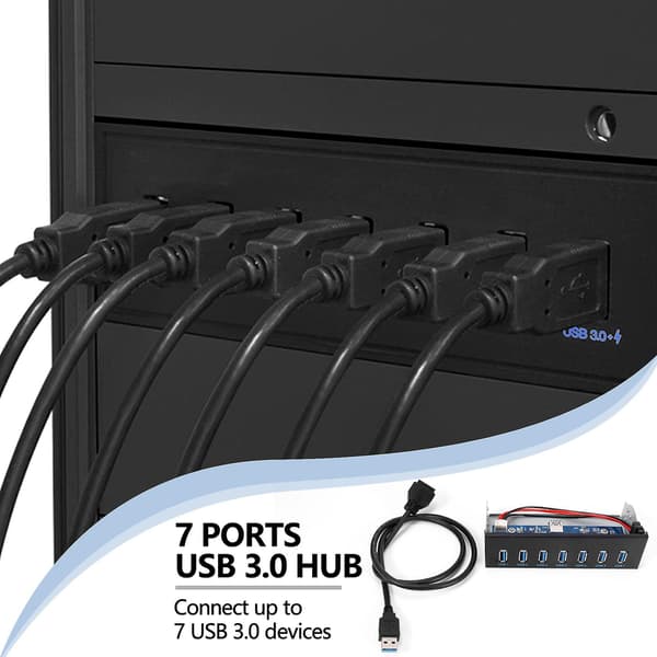 7 Port USB 3.0 Hub 5Gbs 5.25 tums CD-ROM Enhetsfack CD ROM Frontpanel för Datorchassi+USB 3.0 19-p