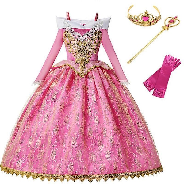 Jentekjole Sleeping Beauty Aurora med lange ermer, off shoulder, blonde, kappe, nydelig julegave, fancy prinsessefestantrekk aurora dress set d 2 3t  100