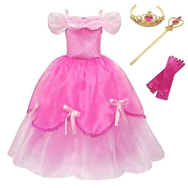 Jentekjole Sleeping Beauty Aurora med lange ermer, off shoulder, blonde, kappe, nydelig julegave, fancy prinsessefestantrekk aurora dress set i 6t  130