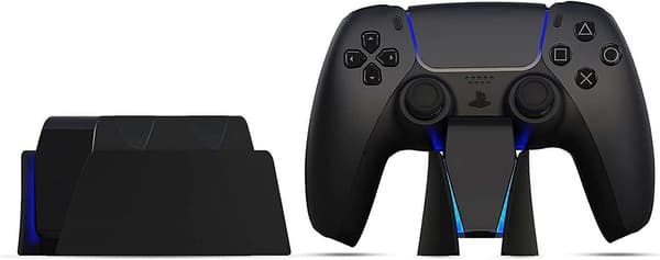 Sort Ladestation med Blå Lysbjælke til PS5 Midnight Black Controllere