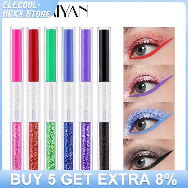 Handaiyan 12 värivaihtoehtoa kaksipäinen eyeliner-kynä kaksoiskäyttöinen kestävä vedenpitävä valkoinen keltainen