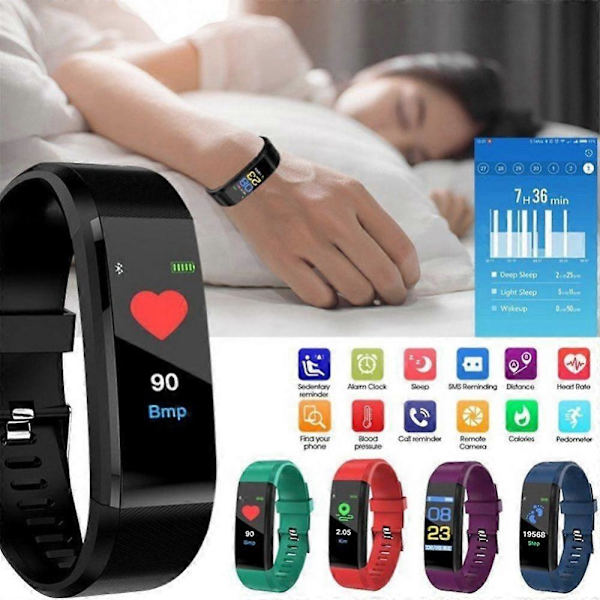 115Plus M5 Älyranneke Urheilupolkupyöräkello Fitness Juoksu Kävelyseuranta Sykkeenmittaus Älynauha iOS:lle ja Androidille green