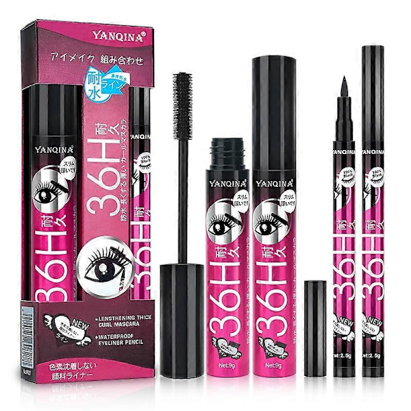 Mascara og Eyeliner Pensett - Lang, Krøllete, Vannfast, Svettebestandig, Ikke-Smuddende 03 purple set