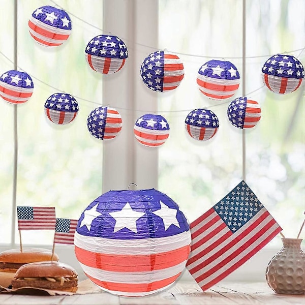 12 tum Papperslykta för Självständighetsdagen 4 juli Patriotiska Papperslyktor Lampor Festdekorationer style5