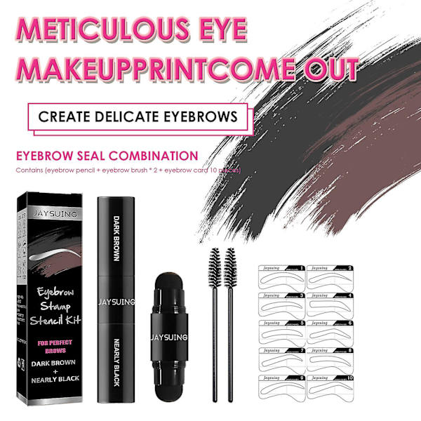 Jaysuing Øjenbrynsstempler Stencil Kit Naturligt Hårlinjepulver 1 * Øjenbrynsprint / 2 * Øjenbrynsbørste / 10 * Øjenbrynskort Til Kosmetisk Makeup Hjem Daglig U