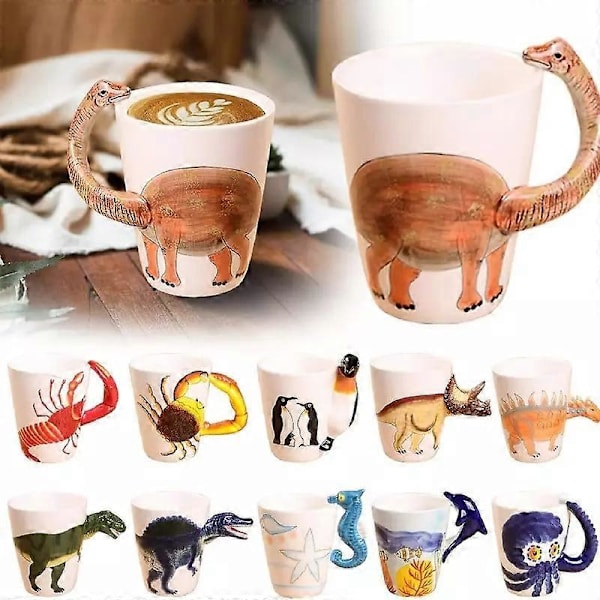 Kreativ 3D håndmalt dyremugg, søt keramisk kaffekopp med håndtak color 13
