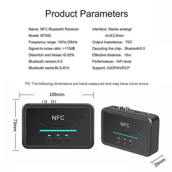 NFC Bluetooth 5.0 Audiomodtager 3,5 mm RCA AUX Stik USB Trådløs Stereoadapter Til Bilkit Højttaler