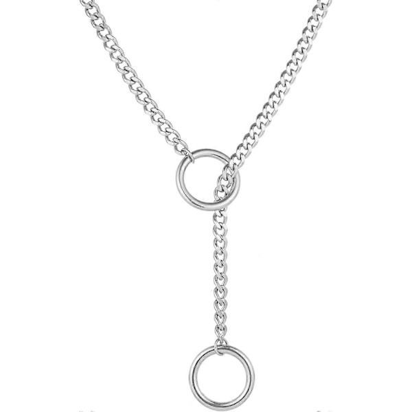 Hjerte O-ring Slip Chain Halskæde til Kvinder Rustfrit Stål Cuban Chain Hjerte Halskæde Punk Rock Krage Halskæde Håndlavet Justerbar Lariat Y Halskæde silver ring