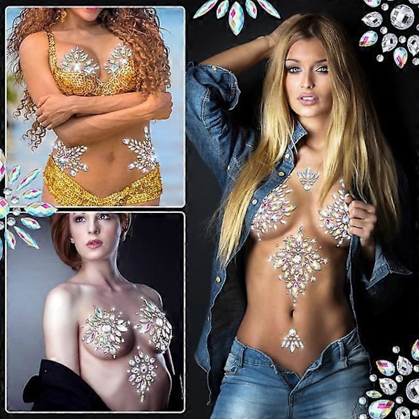 4 Ark Rhinestone Pasties Glitter Pasties Brystdeksler Krystall Bryst Petal