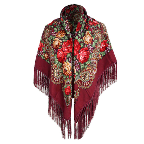 Sjal for kvinner - Salg - Russisk Babushka Sjal Wrap Oversized Tradisjonell Retro Ukraina Stil Trykte Kvaster Firkantede Sjal wine