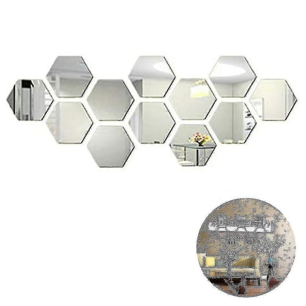 12st Spegel Väggdekaler Hexagon Art Hemdekorativ
