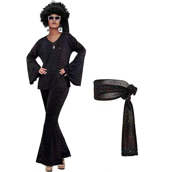 70-tals Disco- set för damer Disco-partytoppar för damer Byxor black M