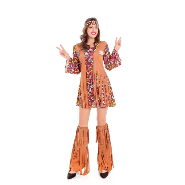 70-talet 60-talet Hippie Kostym för kvinnor Retro Disco Hippie Klänning printing red L